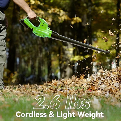 Leaf Blower Cordless with 5.0Ah Battery and Charger, 135MPH 170CFM High Speed Leaf Blower with 2 Tube, 20V Electric Leaf Cleaner, Lightweight Handheld Small Blower for Car, Garden, House, Depot, Green