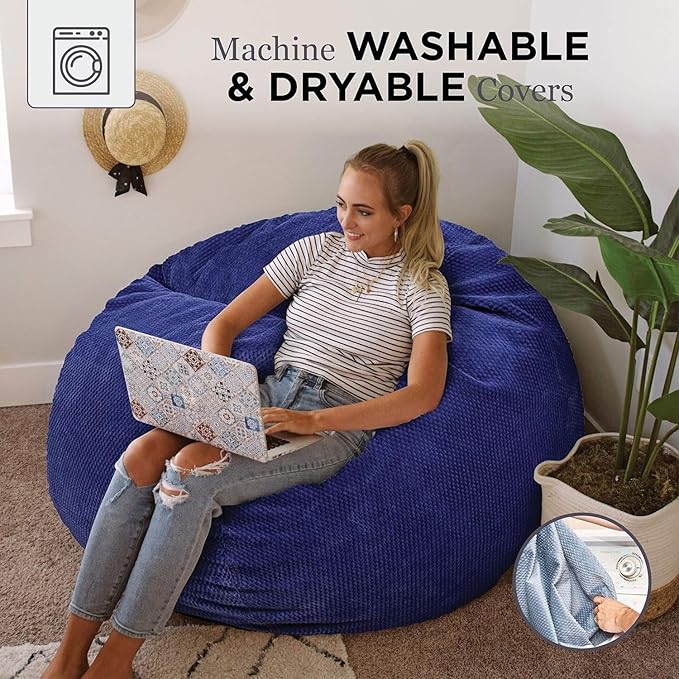 CordaRoy's Chenille Bean Bag Chair, Convertible Chair Folds from Bean Bag to Lounger, As Seen on Shark Tank, Navy - Full Size