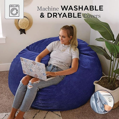 CordaRoy's Chenille Bean Bag Chair, Convertible Chair Folds from Bean Bag to Lounger, As Seen on Shark Tank, Navy - Full Size