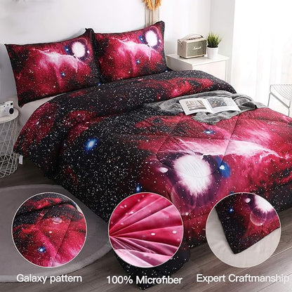 Litanika 3D Galaxy Comforter Full(79x90lnch), 3 Pieces(1 Galaxy Comforter, 2 Pillowcases), Universe Outer Space Bedding Set, Microfiber Comforter Set for Kid Boy Girl Teen