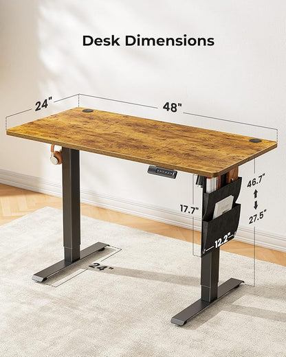 Marsail Standing Desk Adjustable Height, 48x24 Inch Electric Standing Desk with Storage Bag, Stand up Desk for Home Office Computer Desk Memory Preset with Headphone Hook
