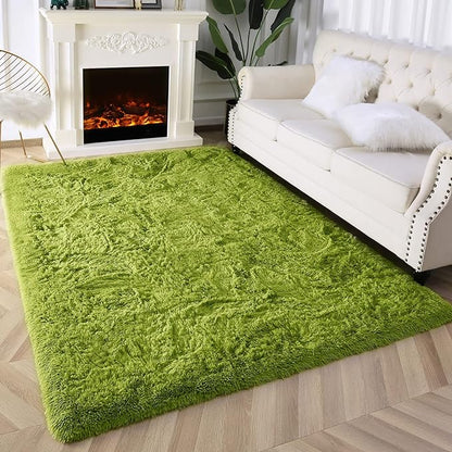 Super Soft Fluffy Shaggy Rugs for Living Room Bedroom, Fuzzy Plush Area Rugs for Girls Kids Room Nursery Home Decor, Furry Dorm Rug Cute Non-Slip Indoor Floor Carpet 5x8 Feet, Green