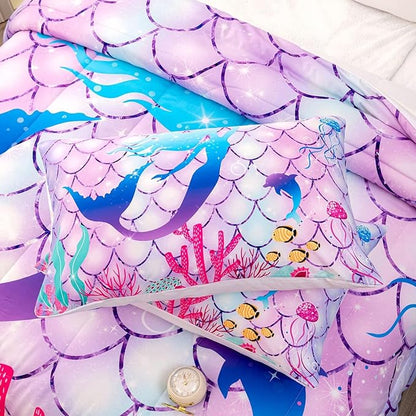 CVHOUSE Mermaid Comforter Sets King for Girls Women,Mermaid Scale Bedding Sets King Set,Mermaid Bedspread,Mermaid Duvet,Mermaid Bed Set,Mermaid Quilt Set 3 Pcs 1 Comforter and 2 Pillowcases
