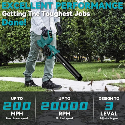 Leaf Blower, Cordless Leaf Blower for Makita 18V Battery, 3 Speed Modes Up to 200MPH, 270° Rotatable Electric Leaf Blower with 4 Blowing Nozzles for Lawn Care and Yard(Battery Not Included)