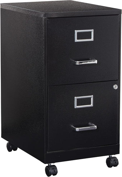 OSP Home Furnishings 2 Drawer Mobile Locking Metal File Cabinet, Black