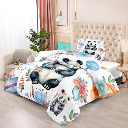 Panda Comforter Set Twin Size - Panda Bedding for Boys Girls Cute Panda Set Cartoon Pandas Print Comfort Twin Bedding Set for Kids Teens, 1 Comforter+1 Pillowcase