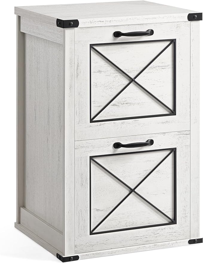 VASAGLE File Cabinet, Filing Cabinet with 2 Drawers, Printer Stand, Fit A4, Letter Size, Hanging File Folders, Modern Farmhouse Style, for Home Office, Study, Rustic White UOFC048T73