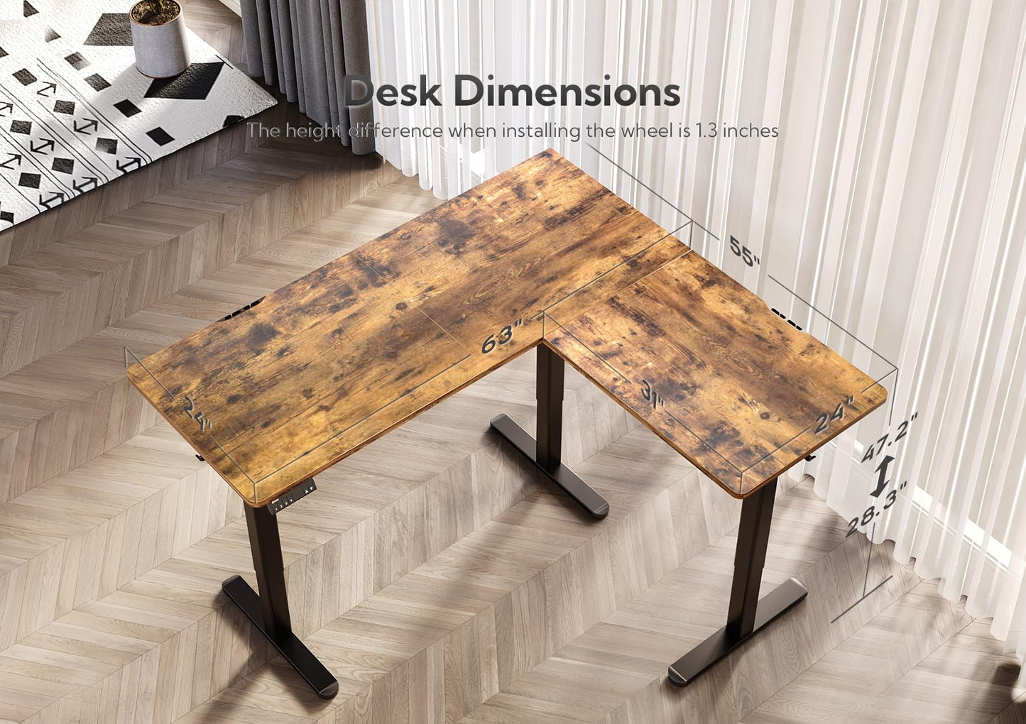 Claiks L Shaped Standing Desk Adjustable Height, Dual Motor Electric Corner Standing Desk, 63x55 inch Sit Stand up Desk with Splice Board, White