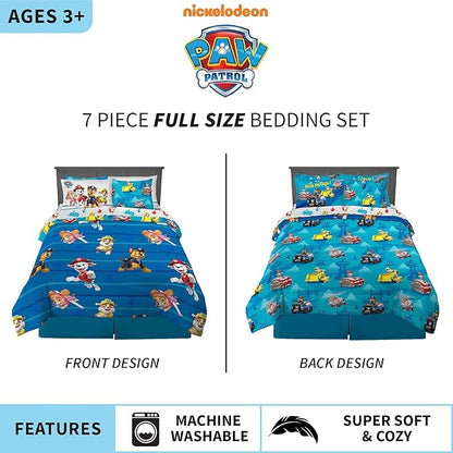 Franco Kids Bedding Super Soft Comforter and Sheet Set with Sham, 7 Piece Full Size, Paw Patrol