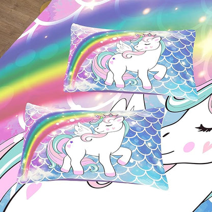 Tailor Shop Unicorn Comforter Sets Twin Size,Blue Unicorn Bedding Sets for Girls Kids Teens with 1 Pillowcase……