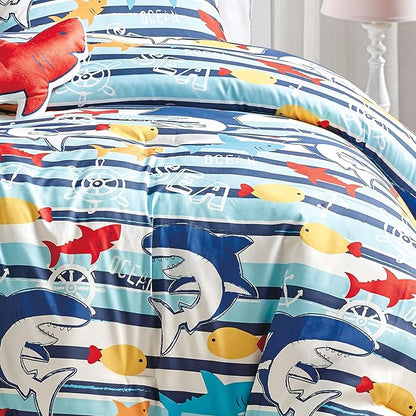 for Kids Ocean Life 4-Piece Comforter Set - Beautiful Motif Design Bedding Set with Embrodery Print