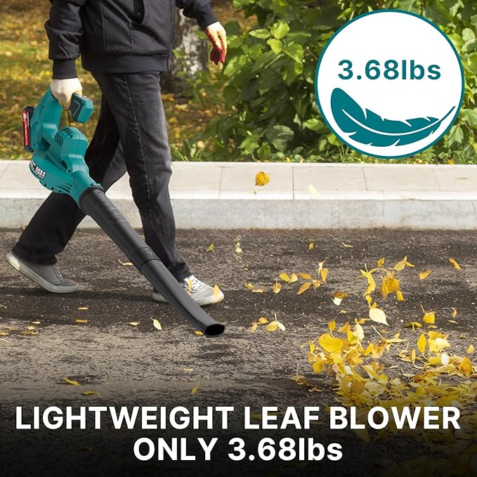 Leaf Blower Cordless with 2 * 20V Battery and Charger,2 Speed Levels, Electric Lightweight Leaf Blowers for Lawn Care, Yard, Sidewalk and Snow Blowing, Non-Slip Hand Blower