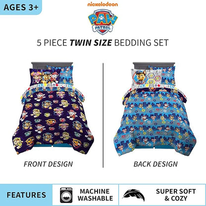 Franco Kids Bedding Super Soft Comforter and Sheet Set with Sham, 5 Piece Twin Size, Paw Patrol Movie