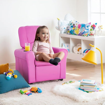 JC HOME CANDY Kids Chair Leather Recliner Sofa Toddler Youth Children Child Ages 3-7, Blush Pink