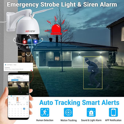 PTZ Camera Outdoor, 30X Optical Zoom Security Camera, 5MP Wireless WiFi RTSP IP Camera, 1000FT Night Vision, Auto Tracking, Emergency Strobe Light Alarm, Human Detection, 2-Way Audio