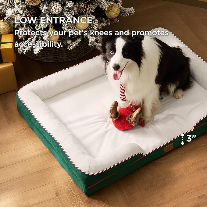 Bedsure Orthopedic Dog Bed for Large Dogs - Big Washable Dog Sofa Beds Large, Supportive Foam Pet Couch Bed with Removable Washable Cover, Waterproof Lining and Nonskid Bottom, Green