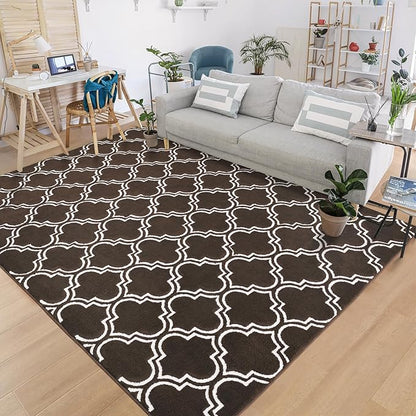 Chicrug Shag Geometric 6x9 Area Rug for Living Room, Large Modern Memory Foam Indoor Carpet, Fluffy Rug for Bedroom Bedside Room Decor for Family Girls Kids Nursery, Brown/White