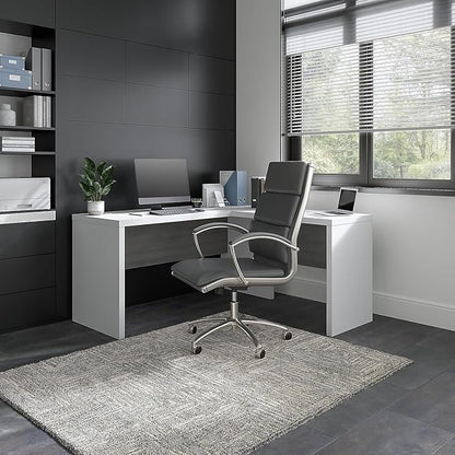 Bush Business Furniture Echo L Shape Desk with Wire Management | Corner Computer Table with Quick-to-Assemble Hardware | Home Office Credenza, 60W, Pure White and Modern Gray