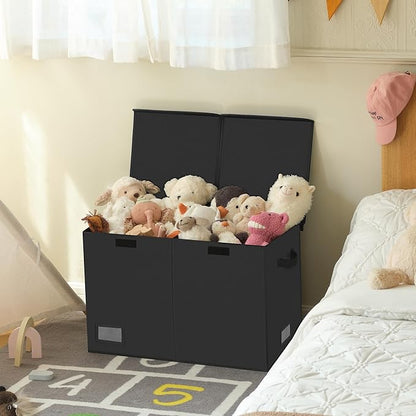 GRANNY SAYS Toy Chest with Lids, Foldable Toy Storage Organizer with Handles, Stuffed Animal Storage for Nursery Room Playroom, Living Room, Large Toy Box for Boys and Girls, Black