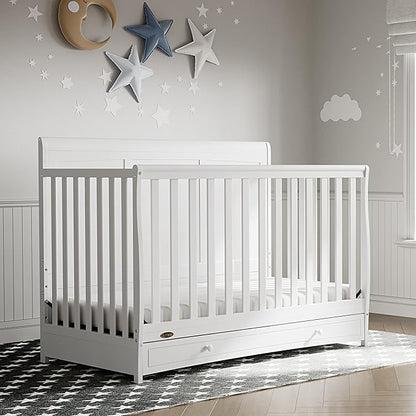 Graco Asheville 4-in-1 Convertible Crib with Drawer (White) – GREENGUARD Gold Certified, Crib with Drawer Combo, Full-Size Nursery Storage Drawer, Converts to Toddler Bed, Daybed and Full-Size Bed
