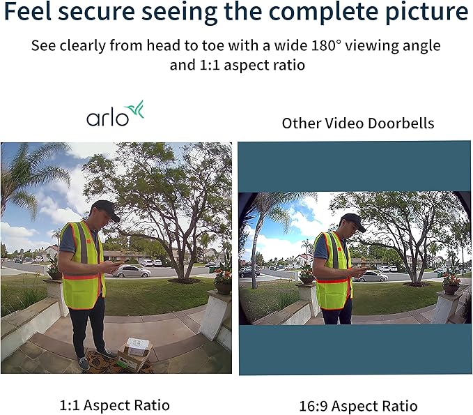 Arlo Essential Wired Video Doorbell - HD Video, 180° View, Night Vision, 2 Way Audio, Black - AVD1001B