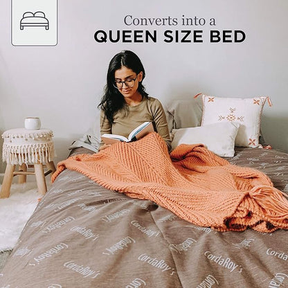 CordaRoy's Chenille Bean Bag Chair, Convertible Chair Folds from Bean Bag to Lounger, As Seen on Shark Tank, Tan - Queen Size
