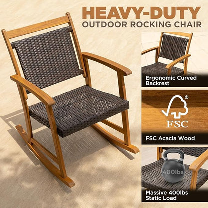Solid Wood Chairs Set of 2 with End Table, Wicker Rocking Design