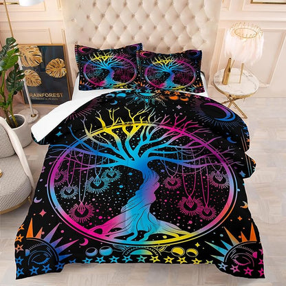 NINENINE Sun and Moon Bedding Set Full Size for Kids Boys Girls,Psychedelic Tree of Life Comforter Gothic Bohemian Bedding,Galaxy Stars Mandala Tribal Bed Set with 1 Comforter 2Pillowcases…