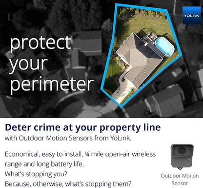 YoLink LoRa Smart Outdoor Motion Detector Sensor, Driveway Alert, Property Invasion/Tresspassing Detector, 1/4 Mile Open Air Range, Email/SMS/Push Alerts, Alexa, IFTTT, Home Assistant (Hub Required)