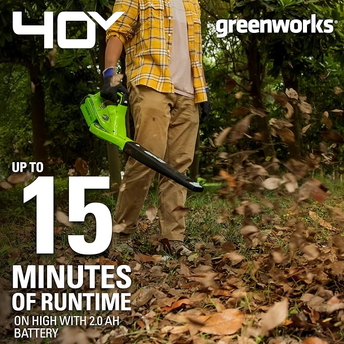 Greenworks 40V Leaf Blower/Sweeper, 150 MPH, Lightweight, Quiet, with 2.0 Ah Battery and Charger
