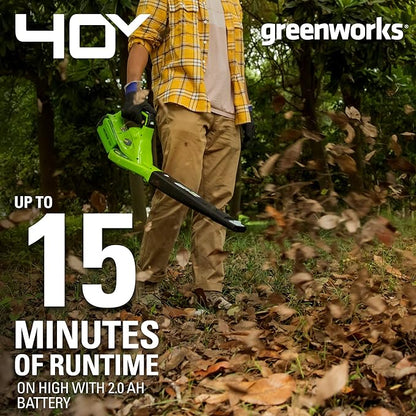 Greenworks 40V Leaf Blower/Sweeper, 150 MPH, Lightweight, Quiet, with 2.0 Ah Battery and Charger