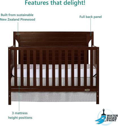 Cape Cod 5-in-1 Convertible Crib in Espresso, Greenguard Gold Certified, 55x30x44.5 Inch (Pack of 1)