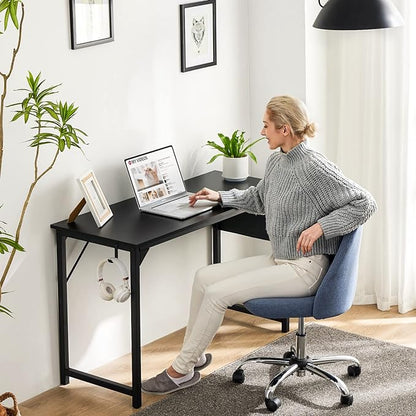 Computer Desk Home Office Desk 47 Inch Writing Desks Small Space Desk Study Table Modern Simple Style Work Table Student Desk PC Table with Storage Bag Headphone Hook Metal Frame for Home, Bedroom
