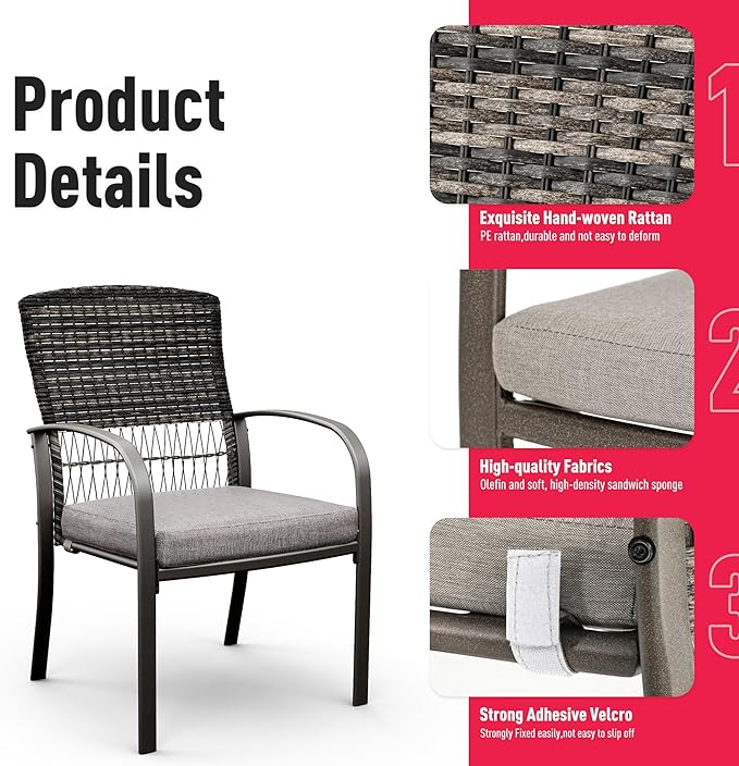 Pamapic Patio Table and Chairs Set, All-Weather Rattan Outdoor Table and Chairs with Removable Waterproof Cushions, Plastic-Wood Patio Dining Set for 6 with Umbrella Hole(Gray)