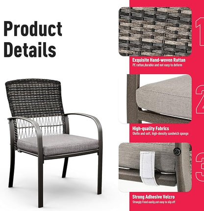 Pamapic Patio Table and Chairs Set, All-Weather Rattan Outdoor Table and Chairs with Removable Waterproof Cushions, Plastic-Wood Patio Dining Set for 6 with Umbrella Hole(Gray)