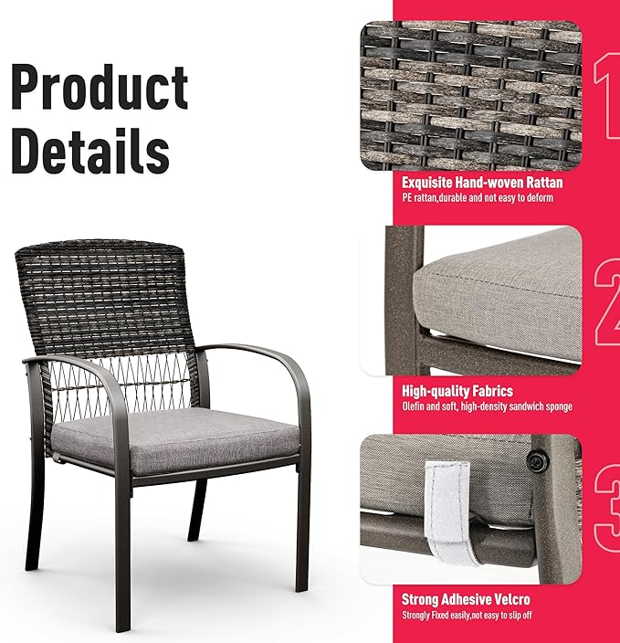 Pamapic Patio Table and Chairs Set, All-Weather Rattan Outdoor Table and Chairs with Removable Waterproof Cushions, Plastic-Wood Patio Dining Set for 4 with Umbrella Hole(Gray)