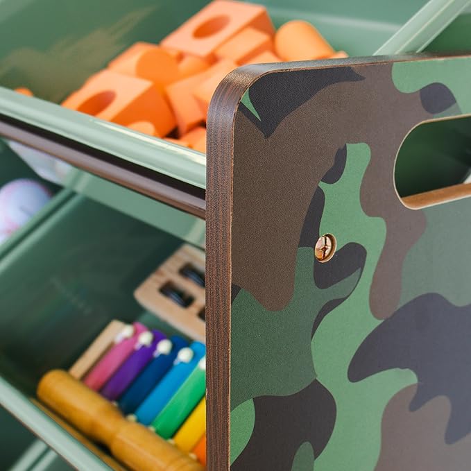 Humble Crew, Army Green Camo Hunter Toy Organizer with 12 Plastic Storage Bins