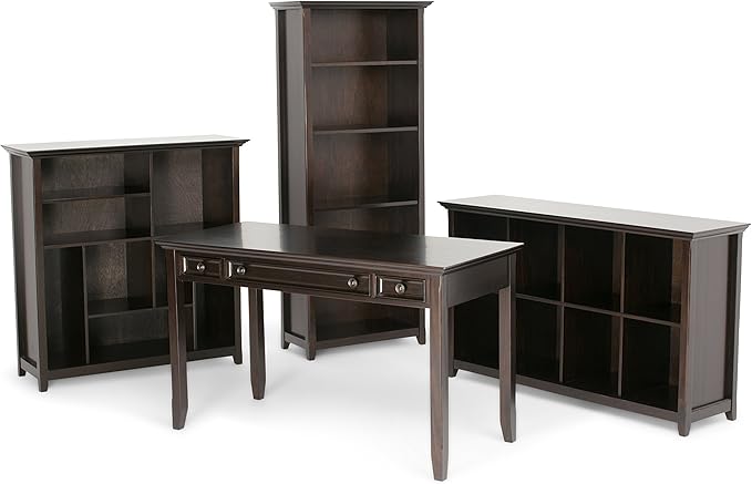 SIMPLIHOME Amherst SOLID WOOD 30 Inch Transitional 5 Shelf Bookcase in Hickory Brown, For the Living Room, Study Room and Office