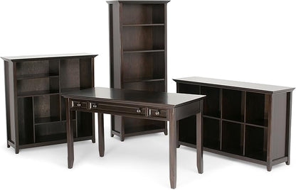 SIMPLIHOME Amherst SOLID WOOD 30 Inch Transitional 5 Shelf Bookcase in Hickory Brown, For the Living Room, Study Room and Office