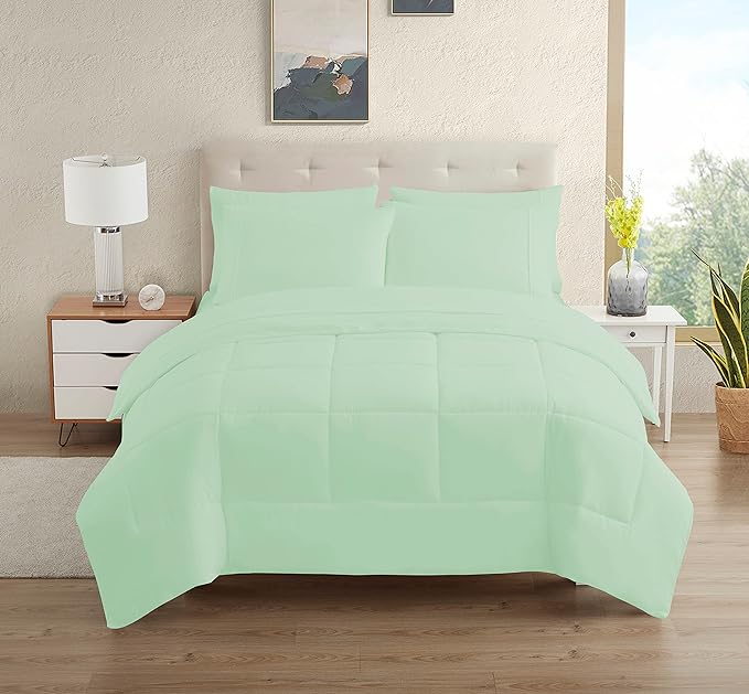Dorm Room Essentials College Bedding Comforter Set 5 Piece Twin XL Size Bed in a Bag for College Students Boys and Girls, Twin XL, Mint