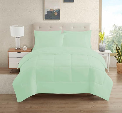 Dorm Room Essentials College Bedding Comforter Set 5 Piece Twin Size Bed in a Bag for College Students Boys and Girls, Twin, Mint