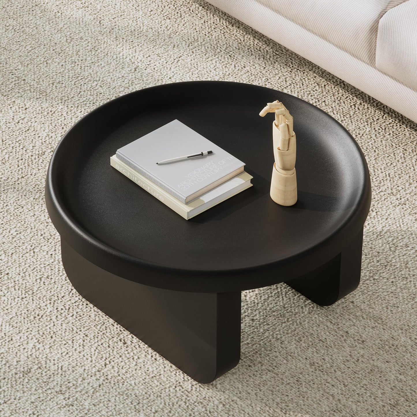 Round Coffee Table,Modern Coffee Table,Unique Circle Coffee Tables,Metal Center Table for Living Room (Black, 29.5 x 16.5)
