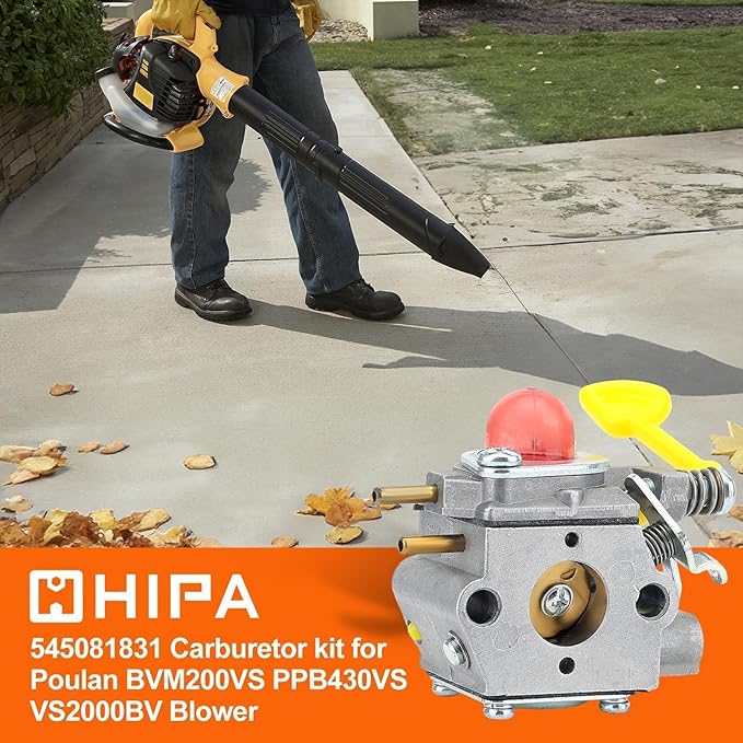 Hipa BVM200VS Carburetor for Poulan 545081831 PPB430VS VS2000BV Leaf Blower Parts WT-847 with Air Filter Primer Bulb Fuel Line Kit