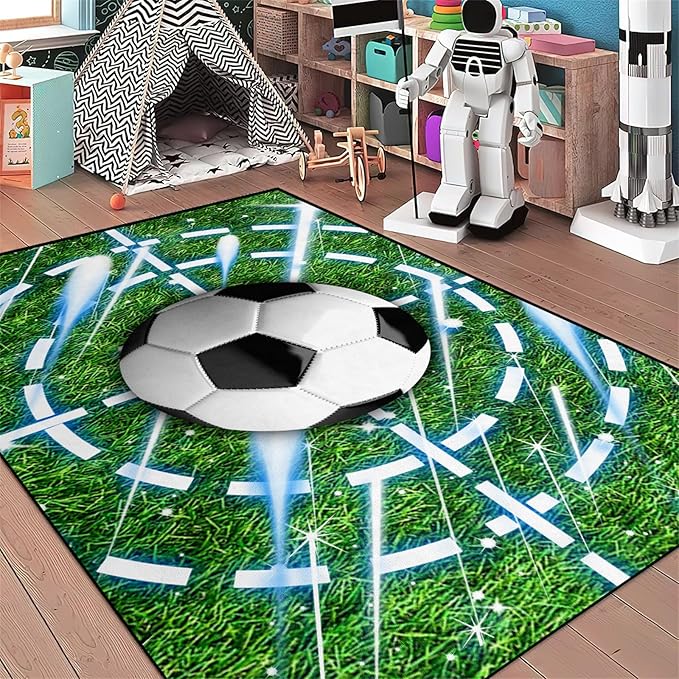 Football Rug for Boys Room - Soccer Rug for Boys Room Football Printed Rug for Kids Room Football Decor for Boys Bedroomsports Ball Doormat for Living Room Bedroom,3'×4'