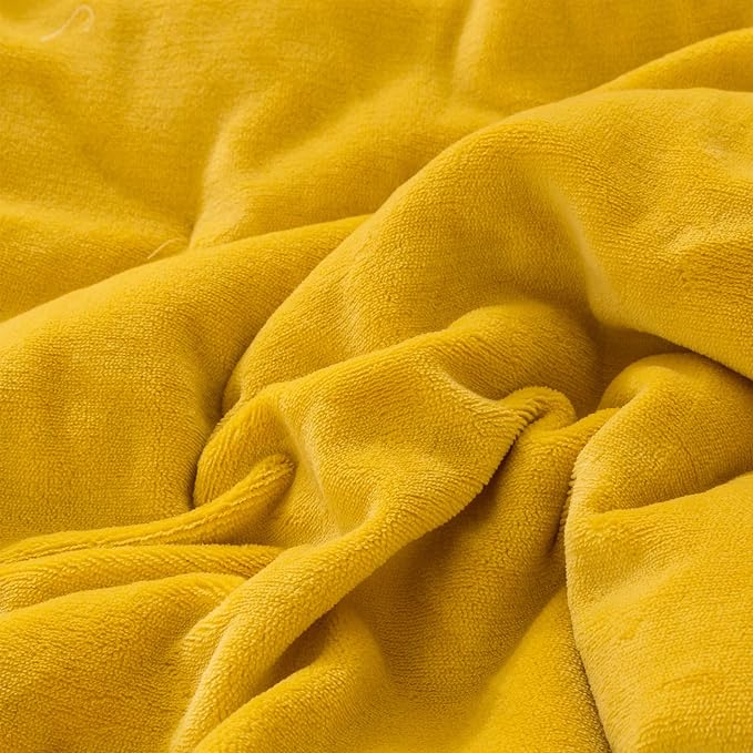 Wellboo Mustard Yellow Velvet Comforter Sets King Size Solid Fluffy Turmeric Yellow Bedding Comforters Plain Dark Yellow Sherpa Quilts Soft Warm Winter Flannel Plush Blanket Luxury Shaggy Crystal Bed
