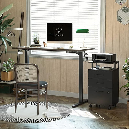 FEZIBO File Cabinet with Lock for Home Office, 3-Drawer Rolling Filing Cabinet, Home Office File Cabinet for A4/Letter/Legal Size, Printer Stand, Wooden Storage Cabinet, Black