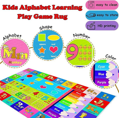 Kids Alphabet Play Game Rug - 3' 3" x 5' 3" ABC Numbers and Shapes Educational Learning Toddler Carpet - Kids Room Playroom Classroom Kindergarten Activity Fun Soft Non-Slip Mat