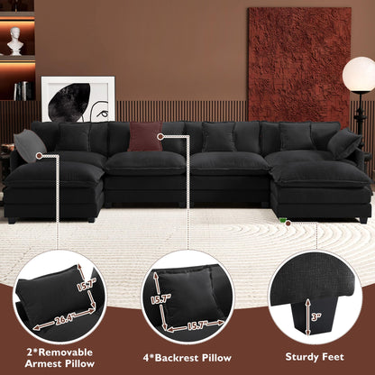 Ihanherry 111.4" L Shaped Modern Sofa Modular Sectional Cloud Couch with Ottoman, 4-Seat Chenille Deep Seat Sofa with Pillow for Living Room, Bedroom and Apartment, Beige