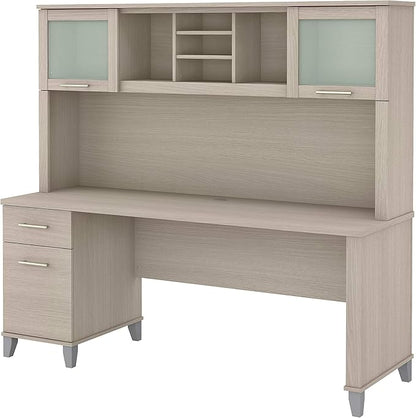 Bush Furniture Somerset 72W Office Desk with Drawers and Hutch in Sand Oak