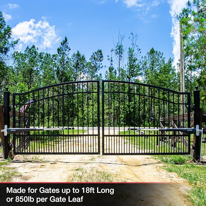 Mighty Mule Gate Opener, Solar and Smart Ready, Heavy Duty Automatic Gate Opener, Gates up to 18ft or 850lb Per Gate Leaf, Dual Gate Opener, MM572W